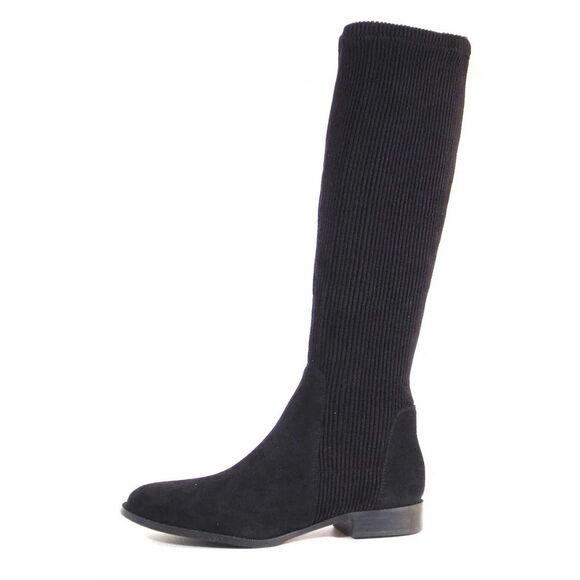 Chelsea Crew Rambler Tall Ribbed Boot Size 7.5 Black Stretch Pull Up Low Heel - Picture 1 of 7